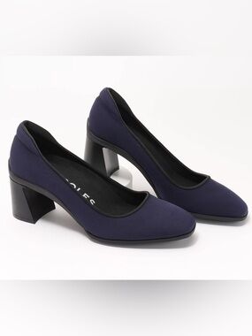 Aerosoles Casta Stretch Fabric Block Heel Square Toe Navy Pump